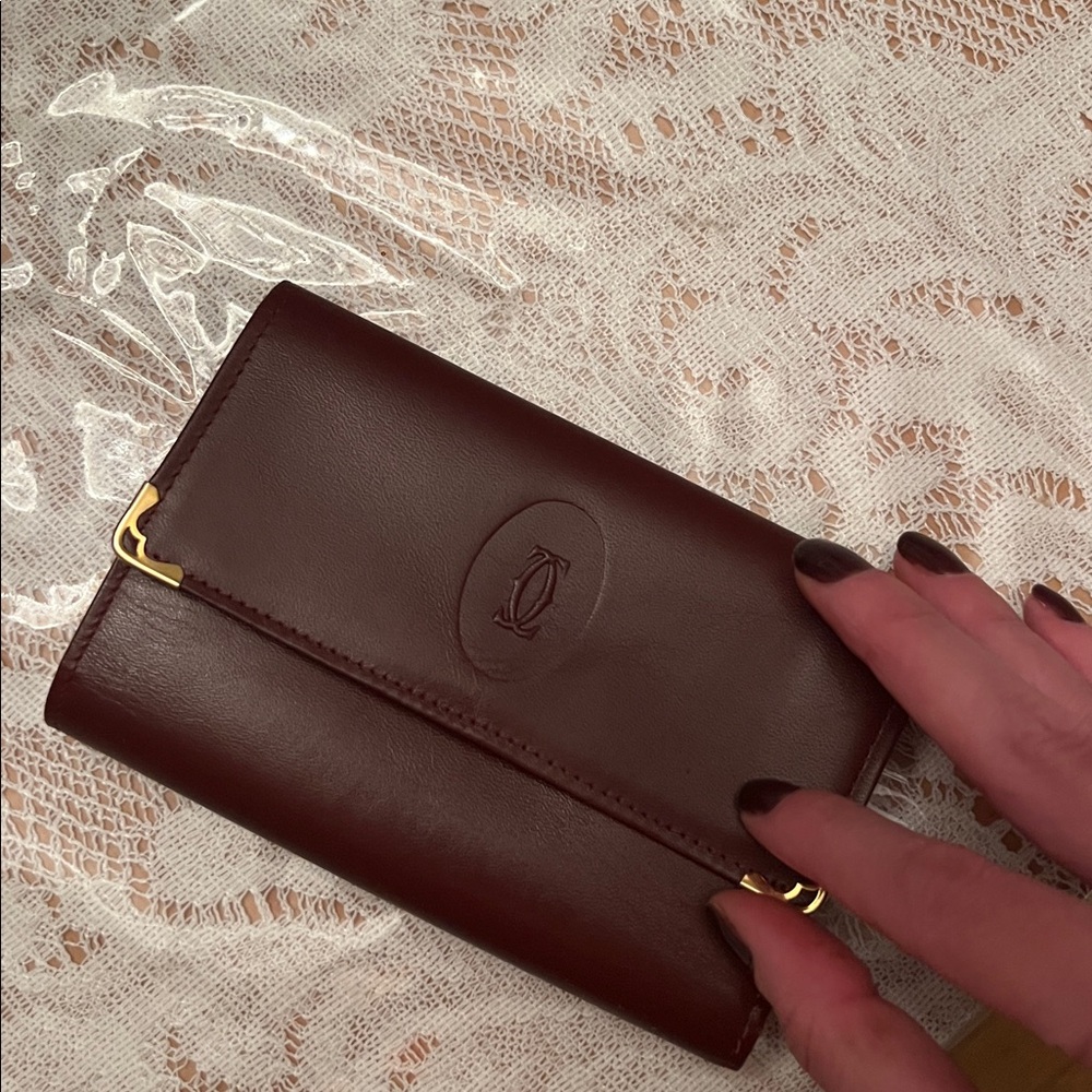 VINTAGE CARTIER kiss lock Burgundy Bordeaux Leather Clutch wallet leather - Picture 13 of 16